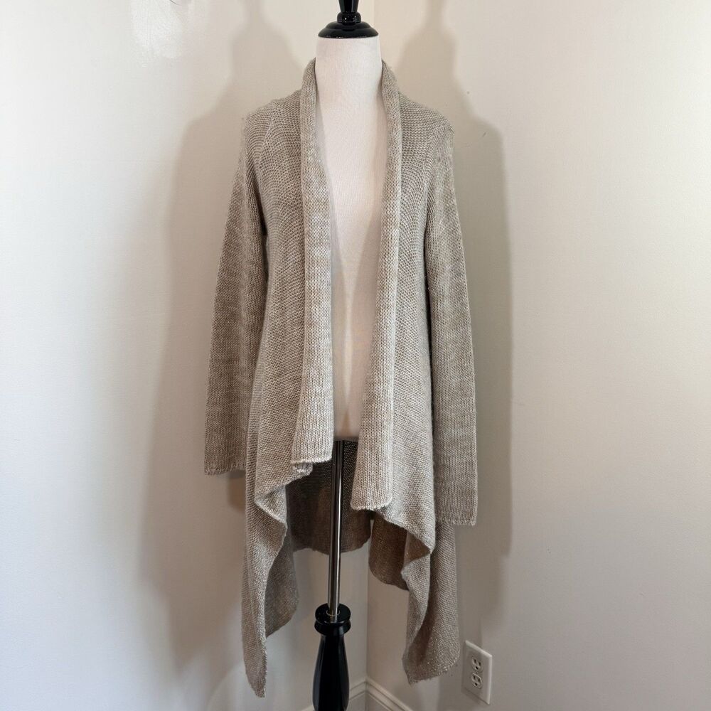 Fenn Wright Manson Metallic Gold Oat Knit Waterfall Cardigan Open Front M